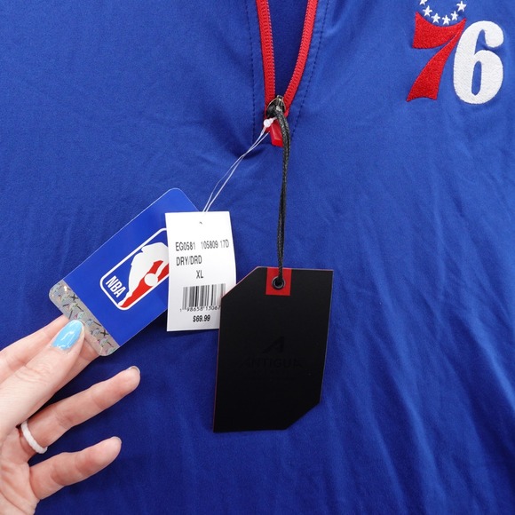 NBA Antigua Philadelphia 76ers 76 Mens XL Blue Red Quarter Zip Pullover NWT - Picture 6 of 14